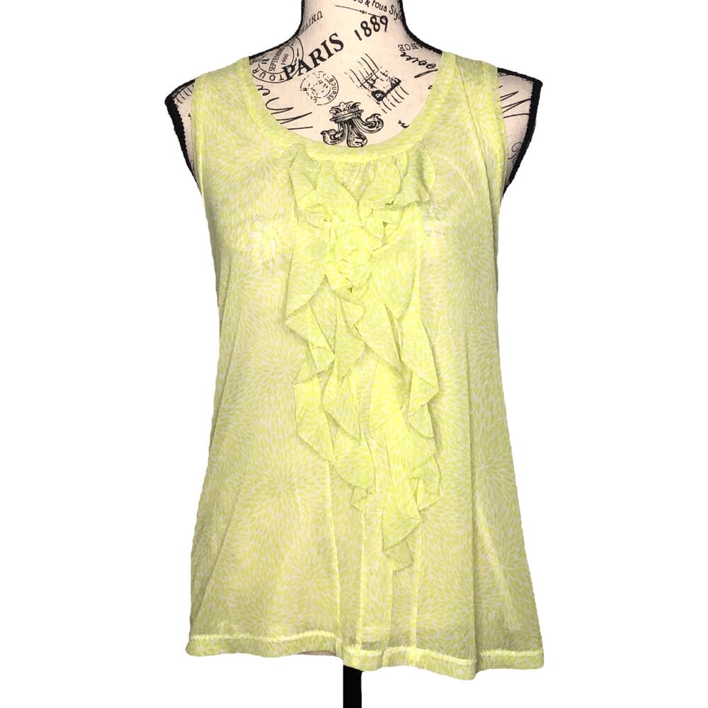 Chico's SIZE 1 (8/S) Lime Semi-Sheer Fully Lined Ruffle Front Sleeveless Blouse